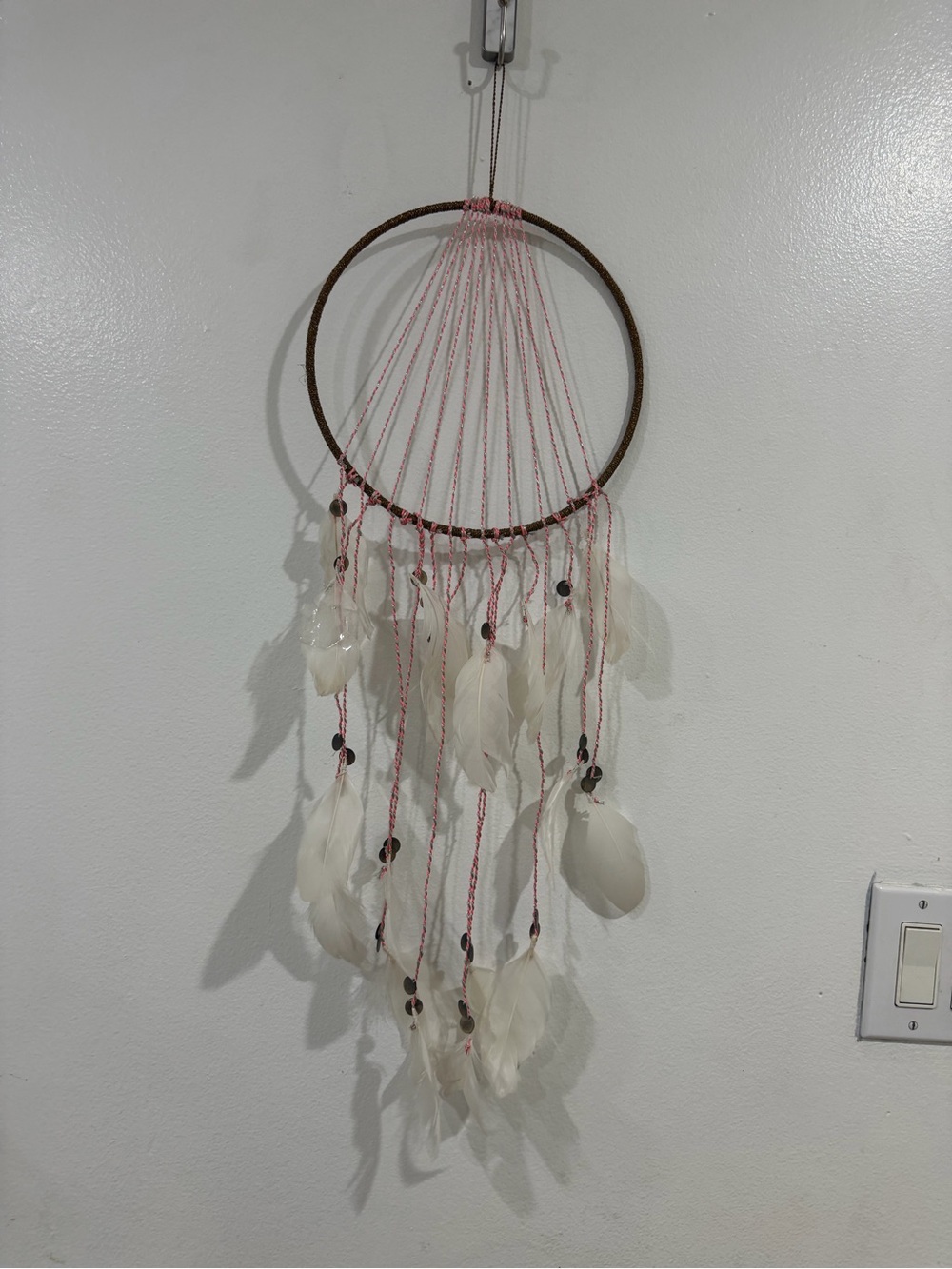 Handmade White Feather Dreamcatcher with Pink Accents